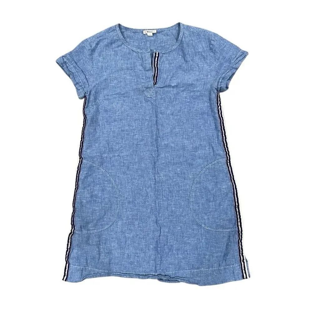 J. Crew Crewcuts Factory Girls Linen Pullover Dress 16 Chambray Racer Stripe